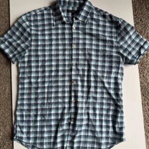 John Varvatos Checkered Plaid 100% Cotton Button-Down Size Medium Blue Black